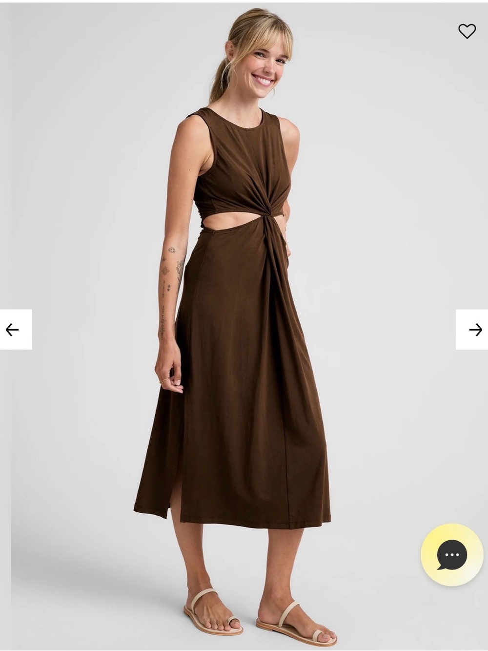 Sleeveless Brown Twist-Front Midi Dress